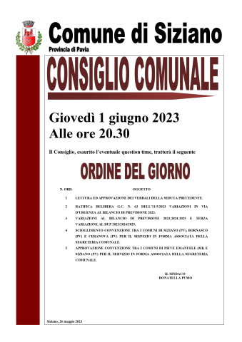 CONSIGLIO COMUNALE DEL 01/06/2023