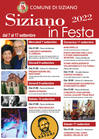 SIZIANO IN FESTA - PROGRAMMA FESTA PATRONALE 2022