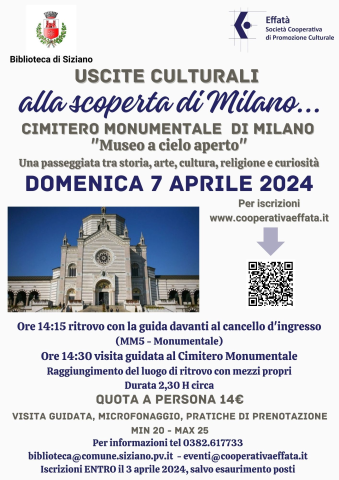 DOMENICA 7 APRILE 2024: USCITE CULTURALI - ALLA SCOPERTA DI MILANO, CIMITERO MONUMENTALE