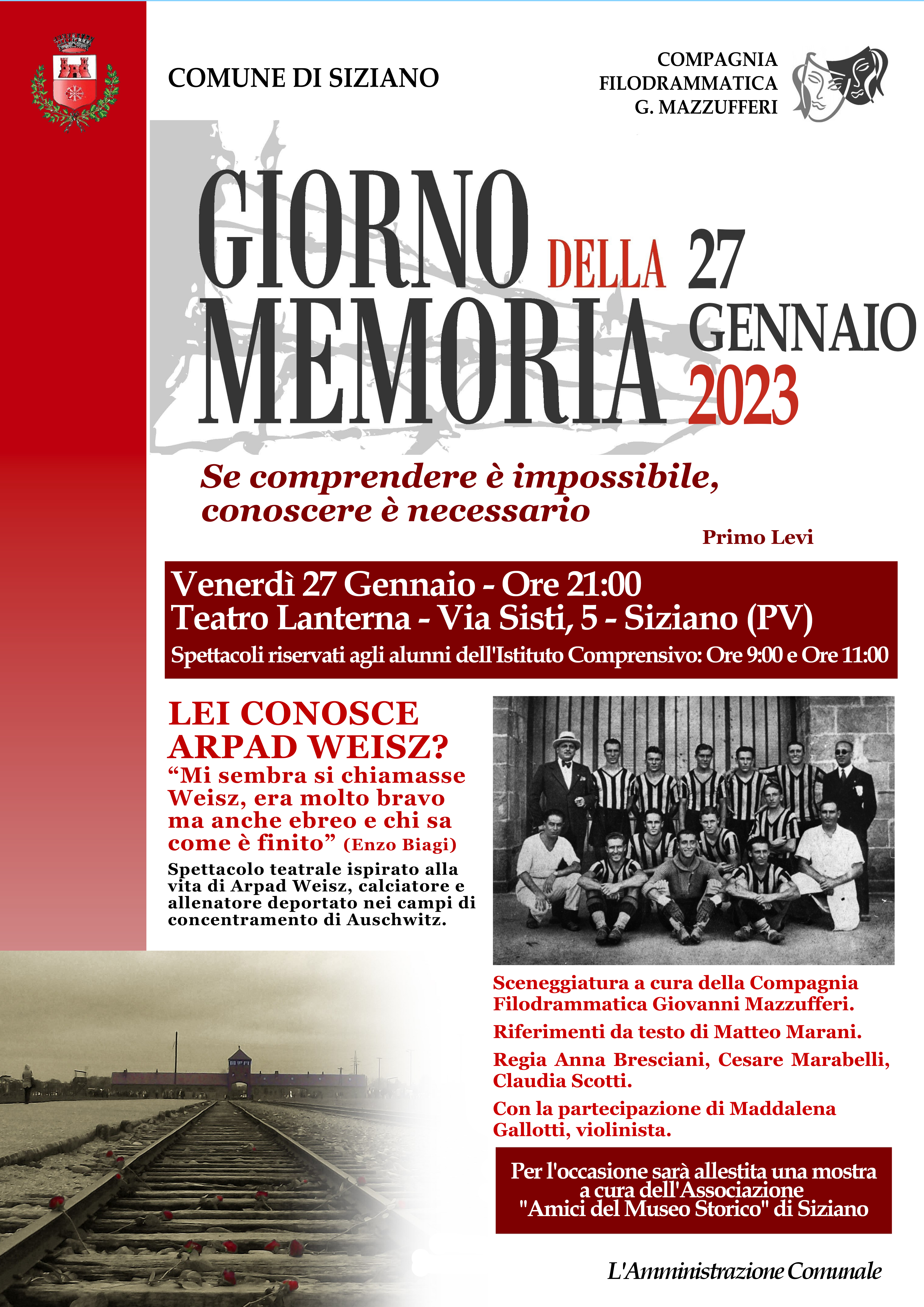 Giorno della Memoria - Spettacolo teatrale "LEI CONOSCE ARPAD WEISZ?"