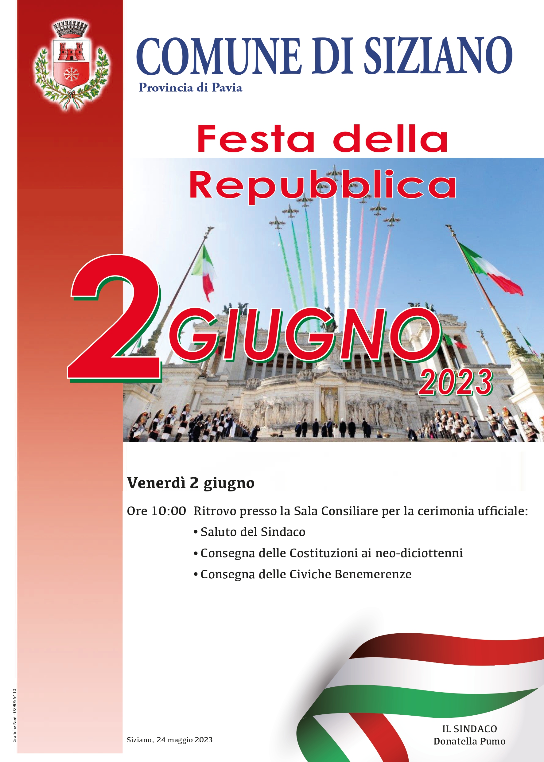 2 giugno - festa della repubblica: consegna costituzione ai neo-diciotteni e civiche benemerenze