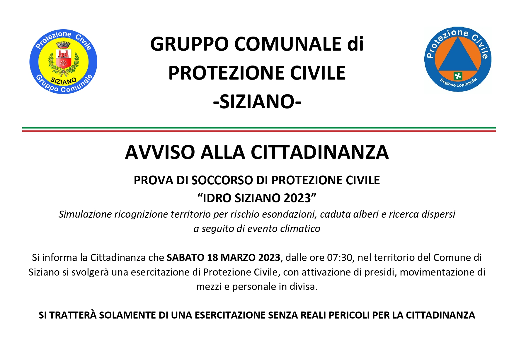 Prova di soccorso di protezione civile “idro siziano 2023”