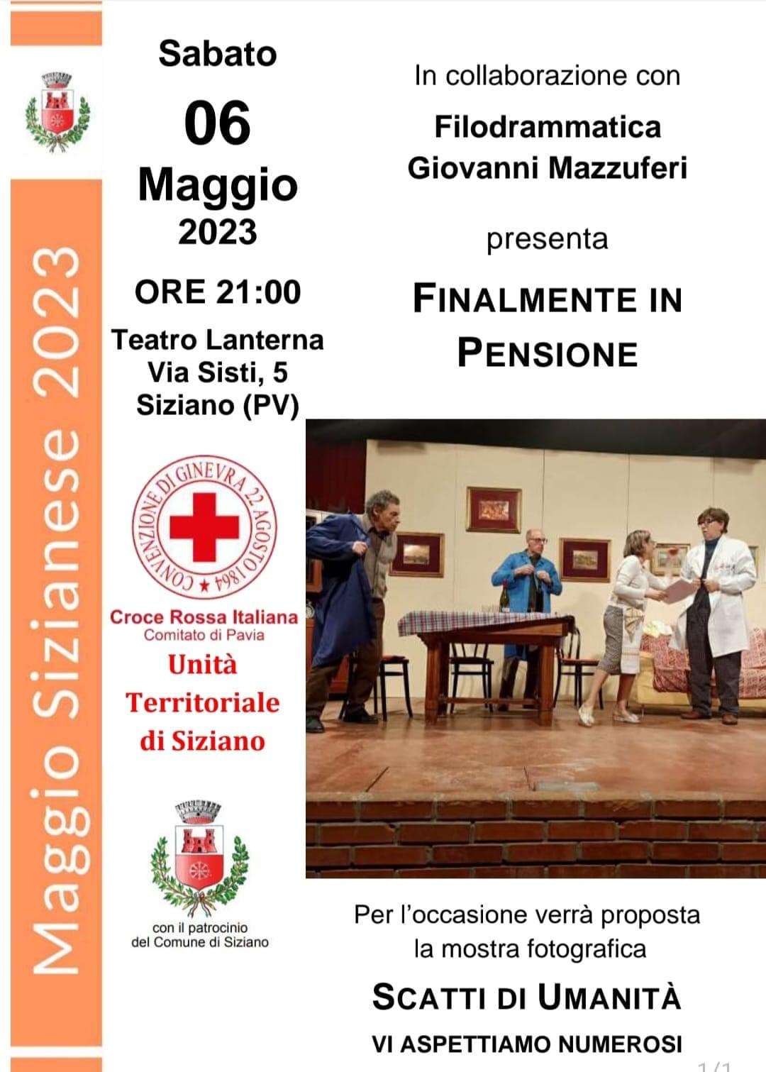 Sabato 6 maggio - "finalmente in pensione" commedia teatrale in due atti di camillo vittici