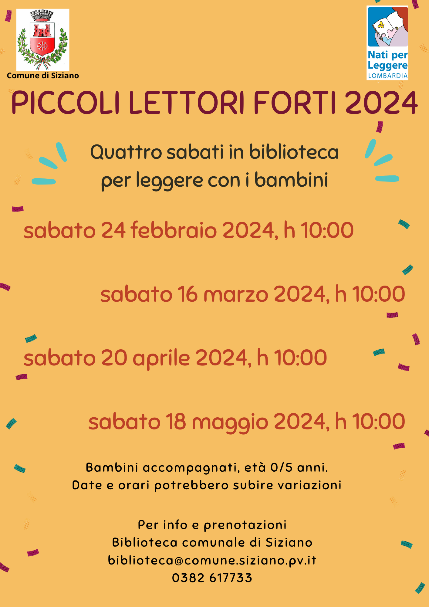 SABATO 20 APRILE 2024: ''NATI PER LEGGERE: PICCOLI LETTORI FORTI''