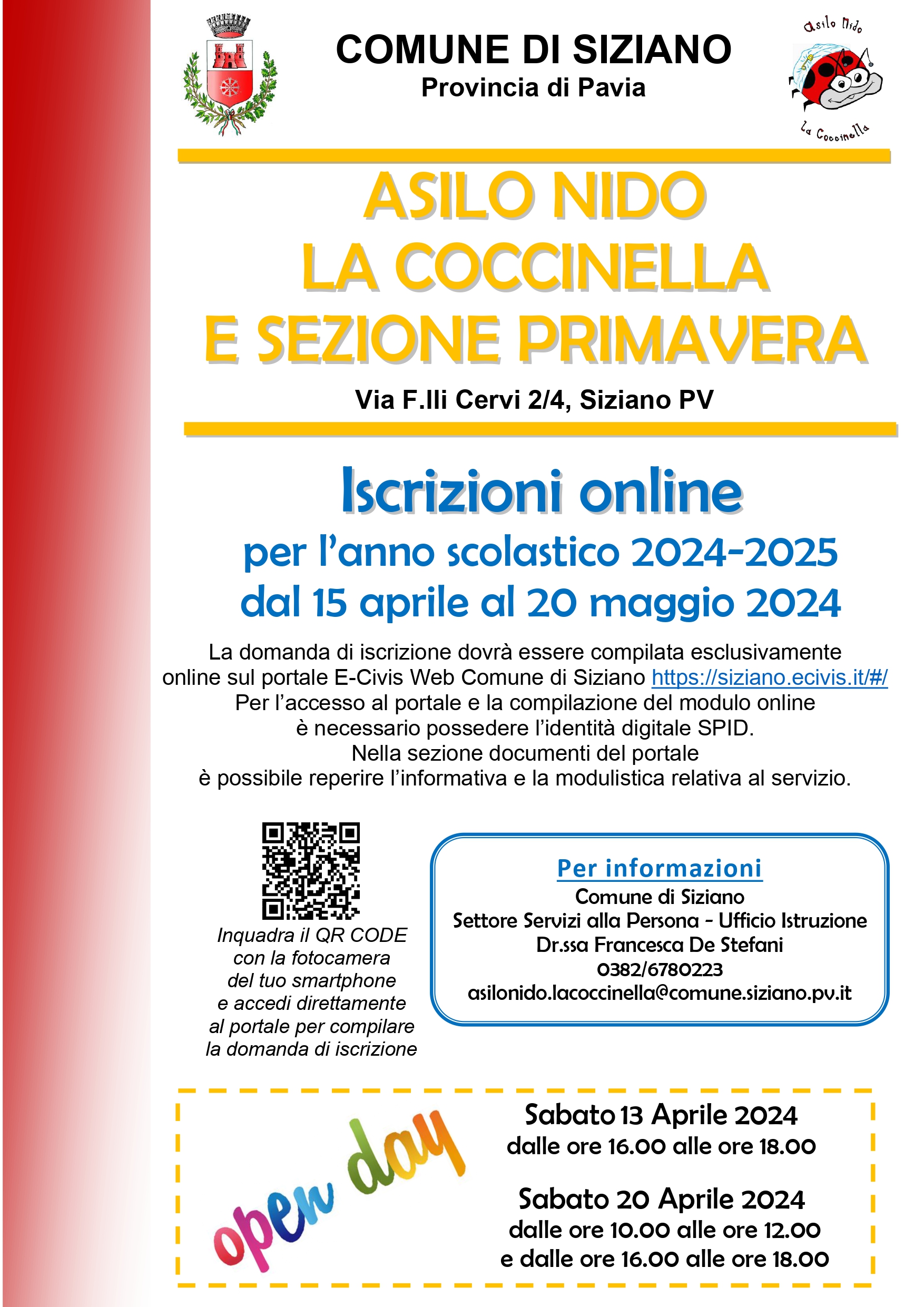 OPEN DAY ASILO NIDO COMUNALE LA COCCINELLA E SEZIONE PRIMAVERA A.S. 2024/2025 