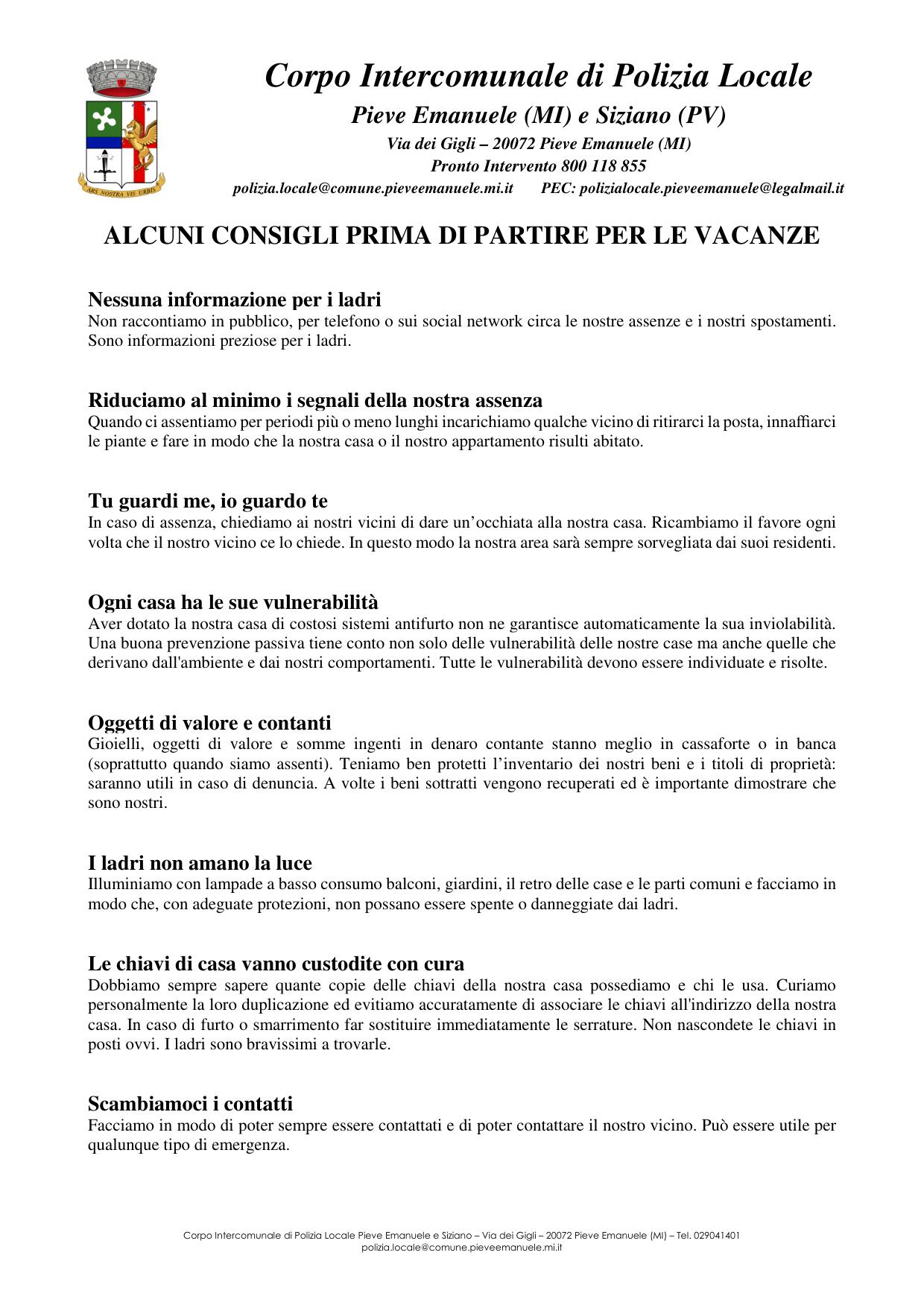 Alcuni consigli prima di partire per le vacanze 