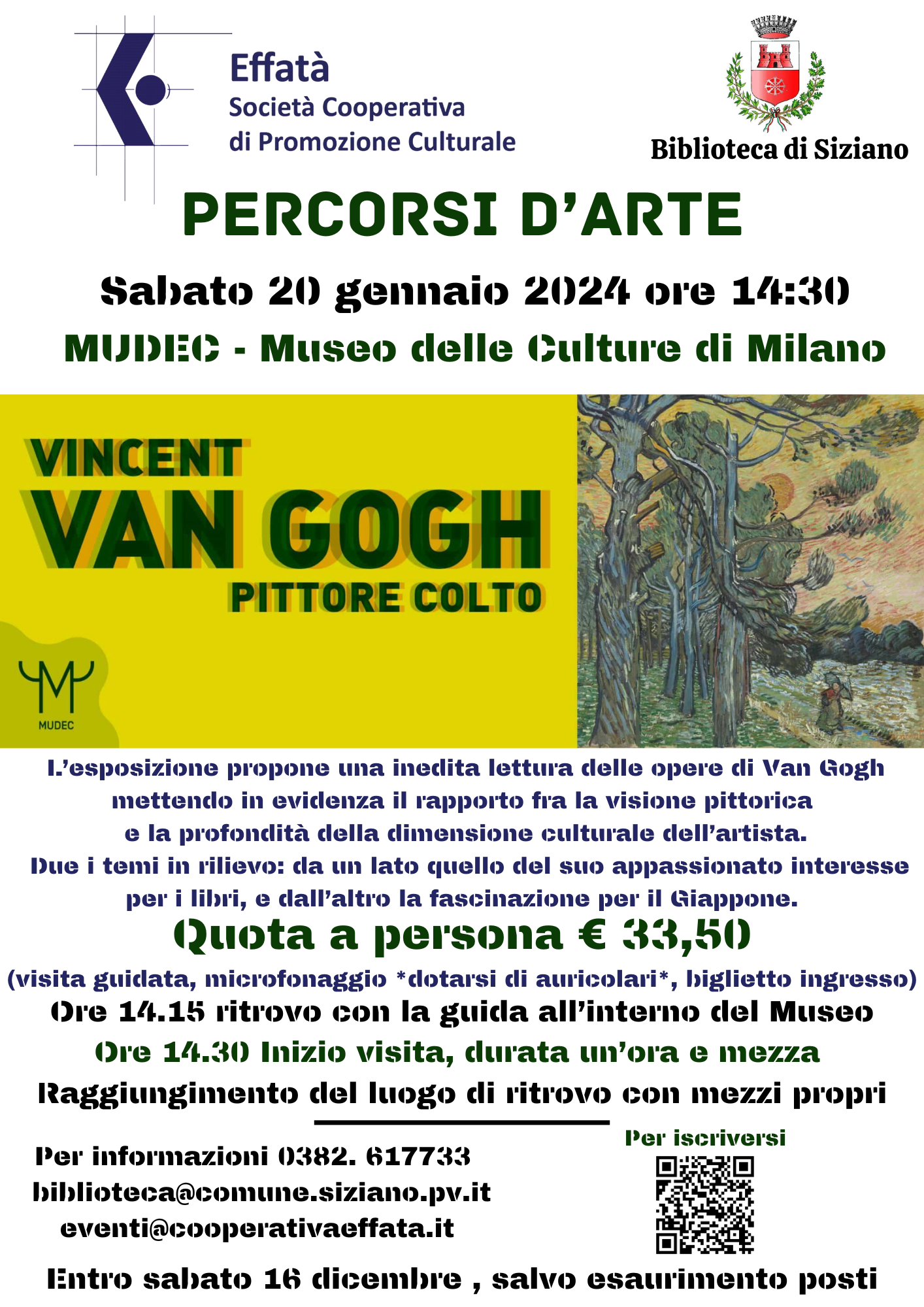 20 GENNAIO 2024 ''PERCORSI D'ARTE'' - VISITA GUIDATA DEDICATA ALLE OPERE DI VINCENT VAN GOGH