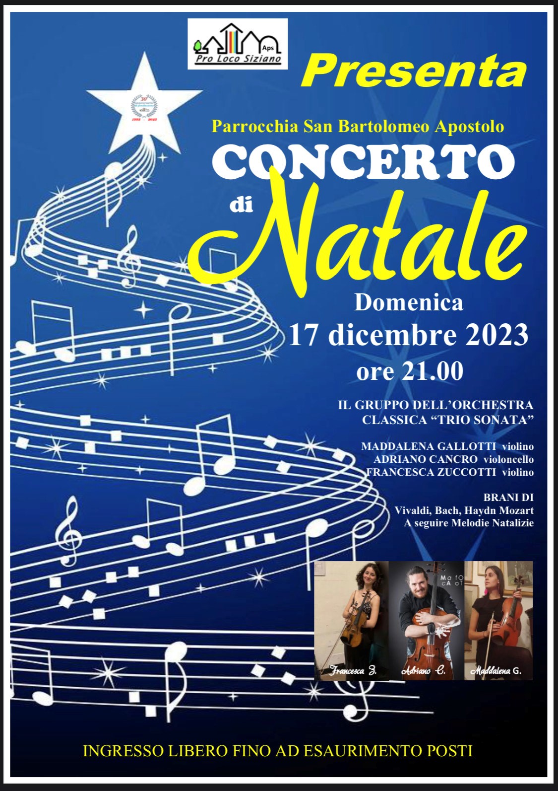 CONCERTO DI NATALE DOMENICA 17 DICEMBRE 2023