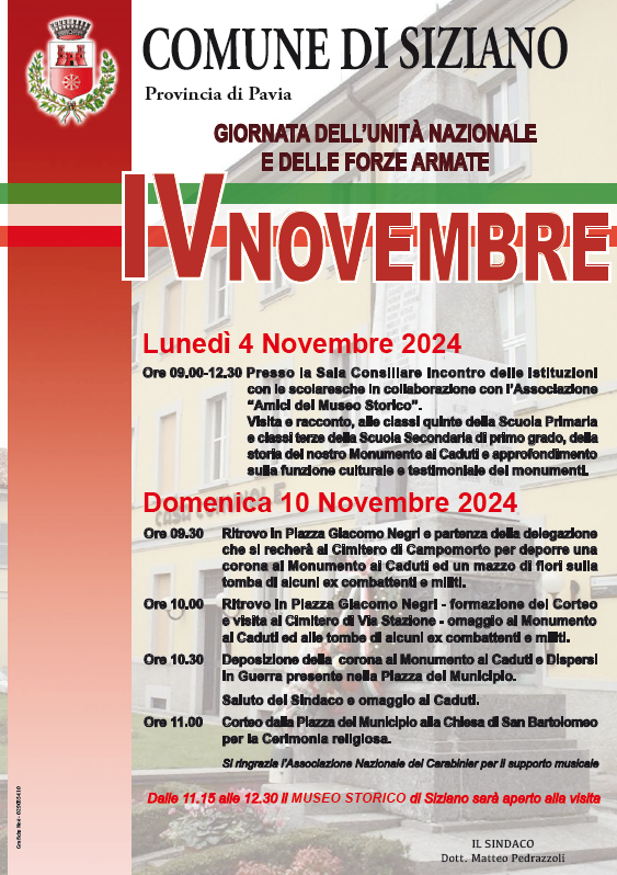 COMMEMORAZIONE IV NOVEMBRE, GIORNATA DELL'UNITA' NAZIONALE E DELLE FORZE ARMATE