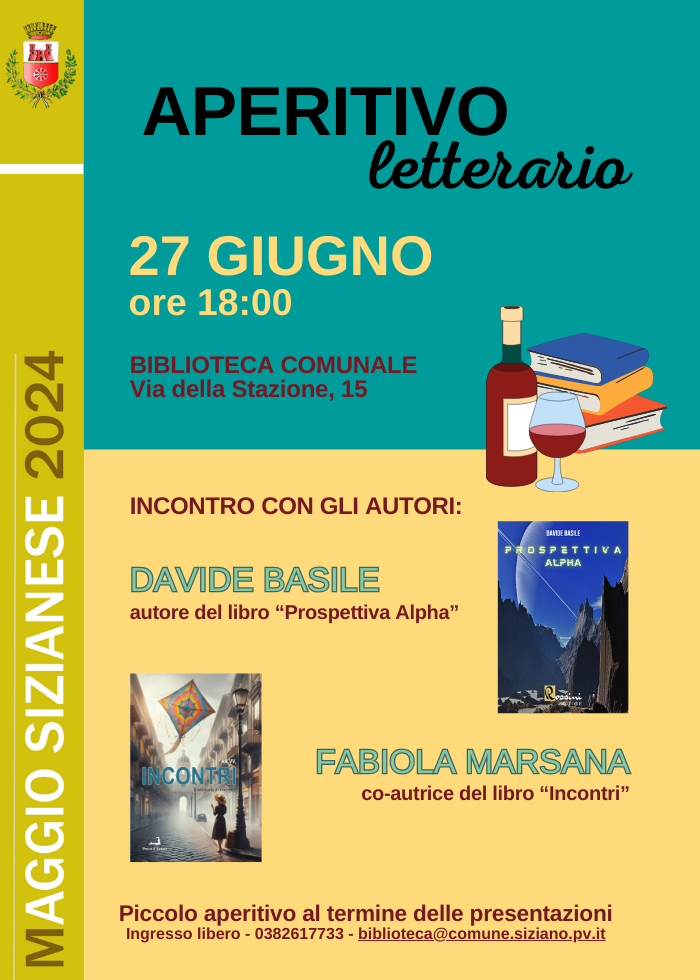 27 GIUGNO 2024 - APERITIVO LETTERARIO IN BIBLIOTECA CON DUE AUTORI LOCALI