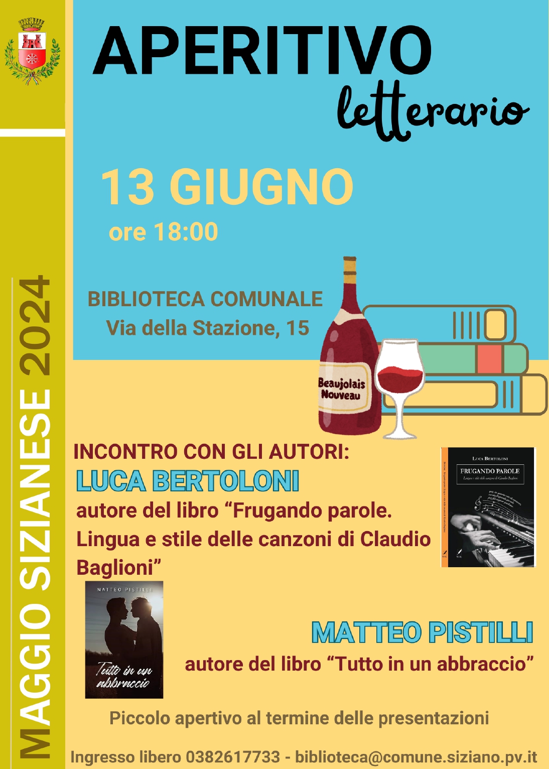 13 GIUGNO 2024 - APERITIVO LETTERARIO IN BIBLIOTECA CON DUE AUTORI LOCALI