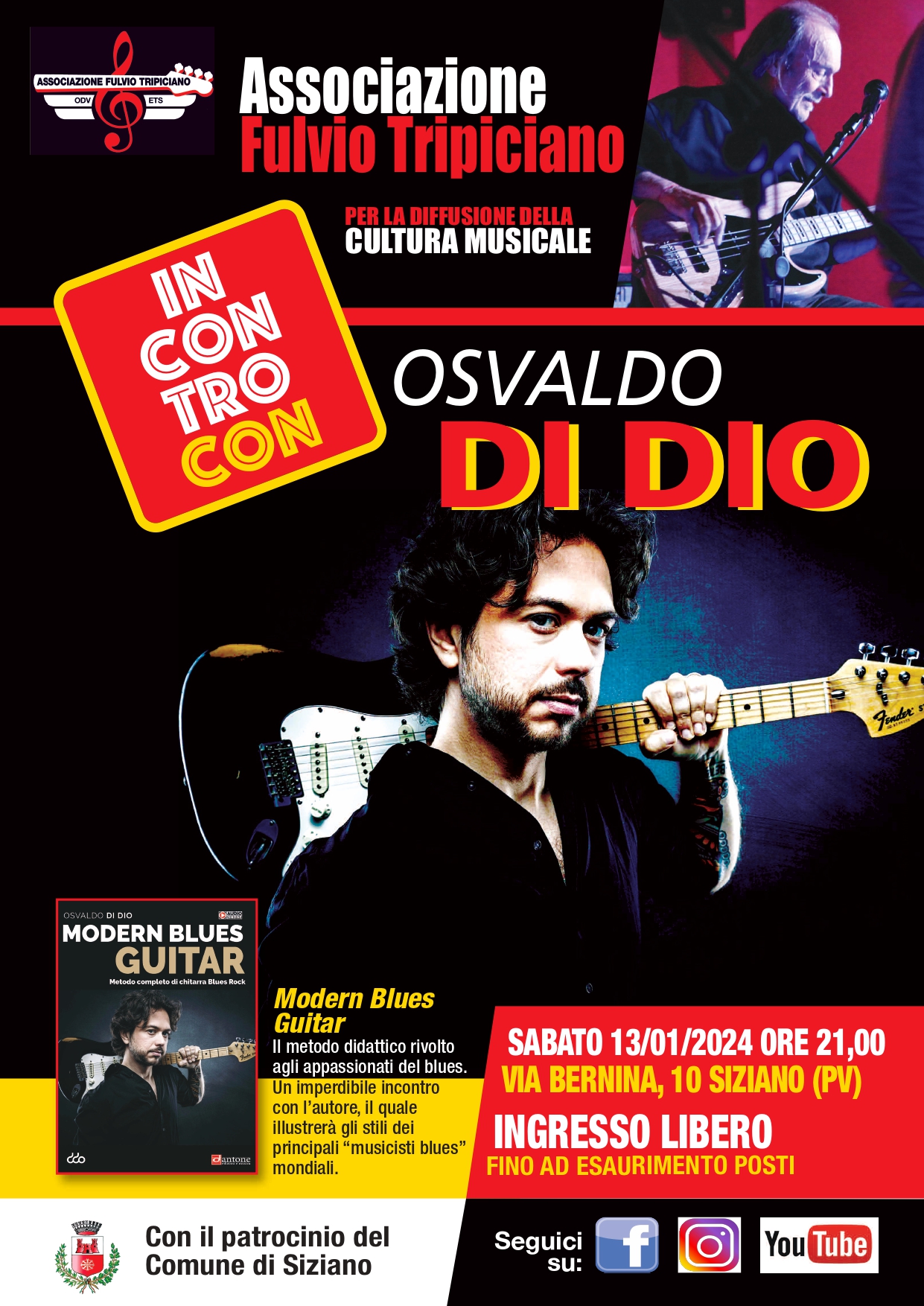 13 GENNAIO 2024: MODERN BLUES GUITAR - INCONTRO CON IL CHITARRISTA OSVALDO DI DIO